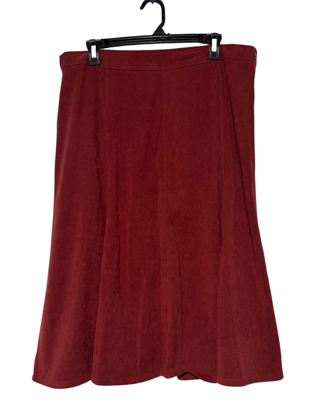 Nikki Faux Suede Skirt Size 14 Petite Brick Red Long Modest Midi Flare Fall Cozy